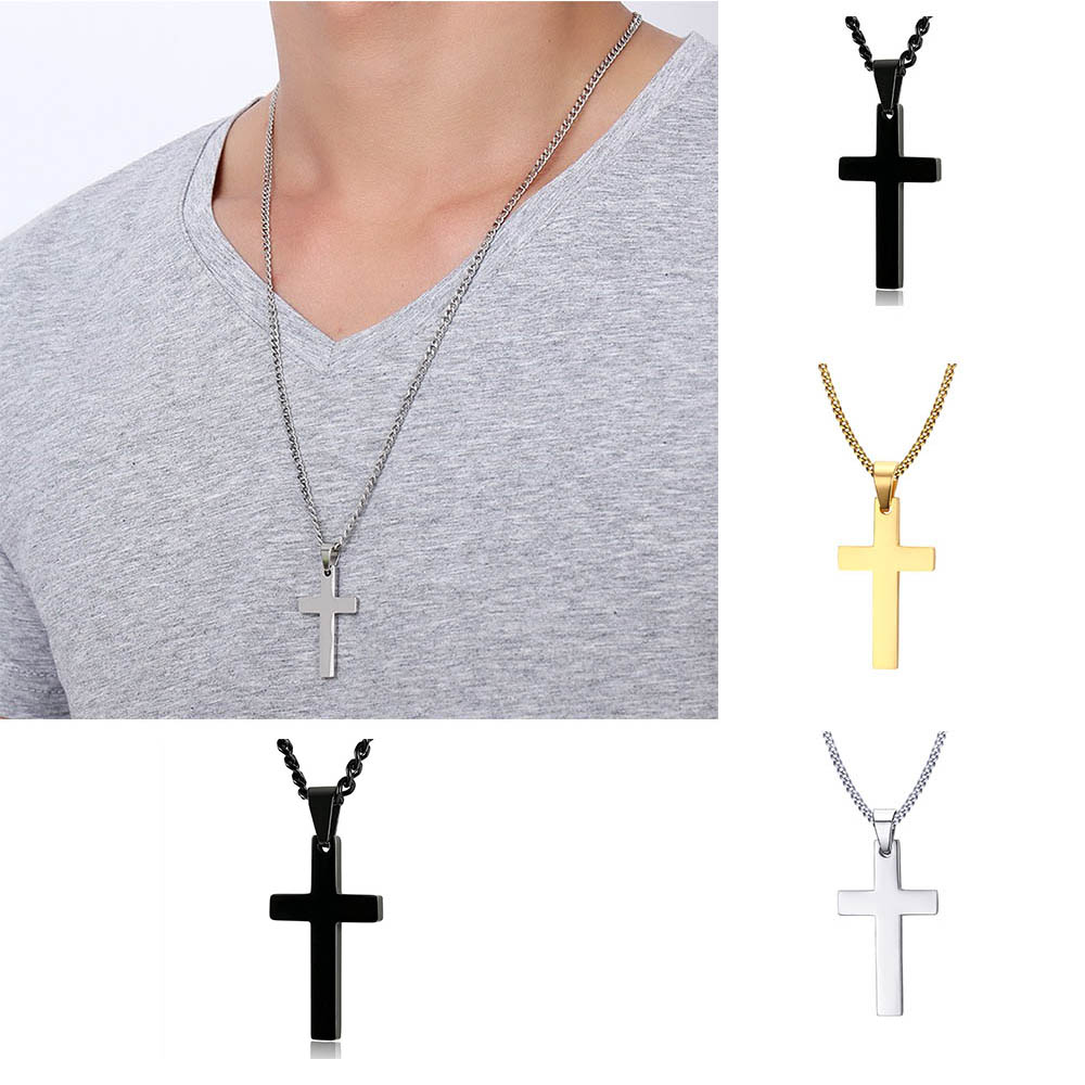 Charm Alloy Gold/Silver Plated Cross Pendant Stainless Steel Link Chain Men Necklace