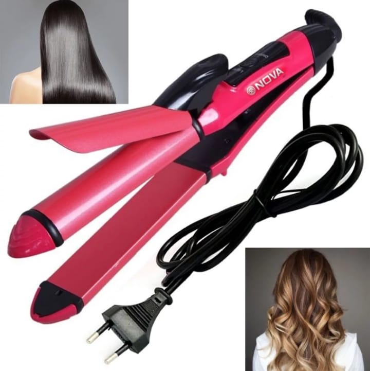 Nova Professional 2-in-1 Hair Straightener & Curler - Multi-Function Hair Styler for Women | Heating & Curling Attachment | Hair Iron, Roller & Beauty Tool