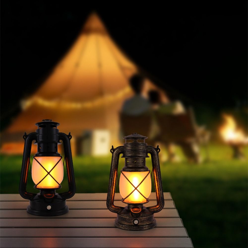 Emergency 3 Lighting Modes Retro LED Camping Light Charging Retro Style Hanging Tent Light Portable Design Flame Effect Portable Horse Lantern Bar Decoration