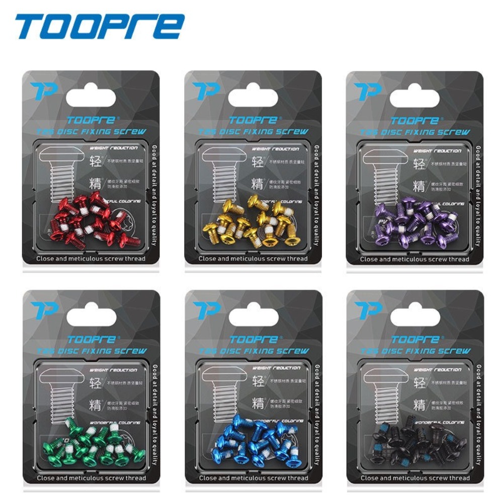 12Pcs New TOOPRE Bike Disc Rotor Screws M5*10 T25 Bicycle Disc Brake Screws MTB Bike Stainless Steel Cycling Accessory Parts for Road Riding Travel