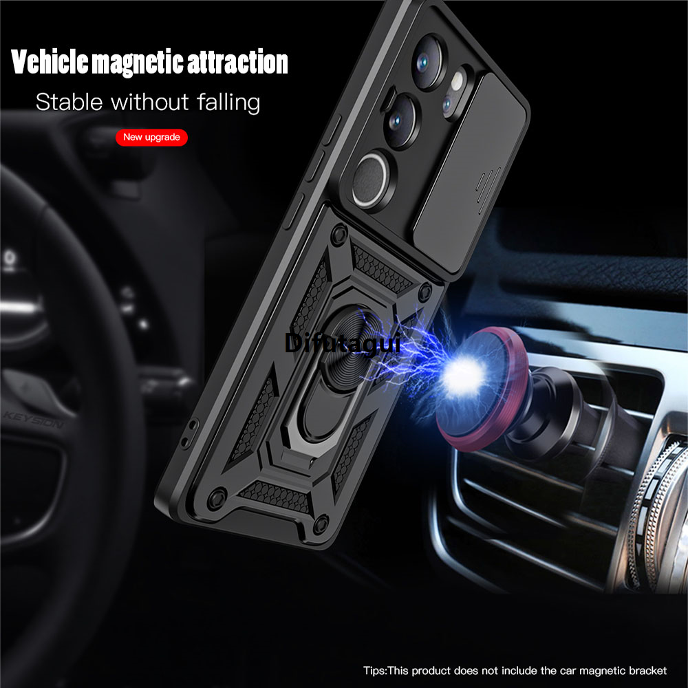 Difutagui 2025 New KEYSION Shockproof Armor Case for VIVO V29 5G V27 5G Slide Camera High Quality Lens Protection Ring Stand Phone Cover for VIVO V29e V27e V25e