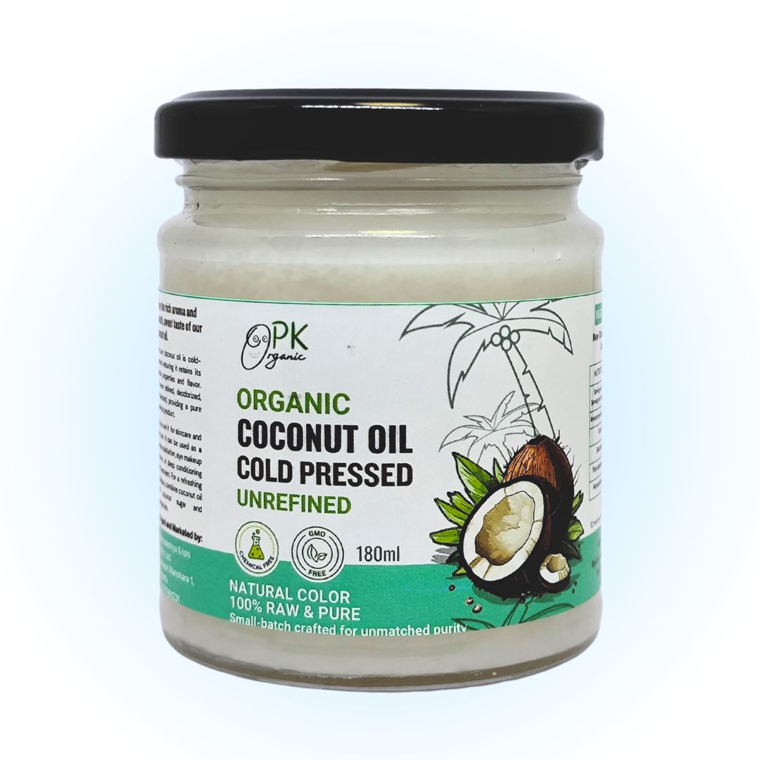 PK Organic's Extra Virgin Cold-Pressed Coconut Oil (180ml) - 100% Pure, Baby Care & Hair Nourishment