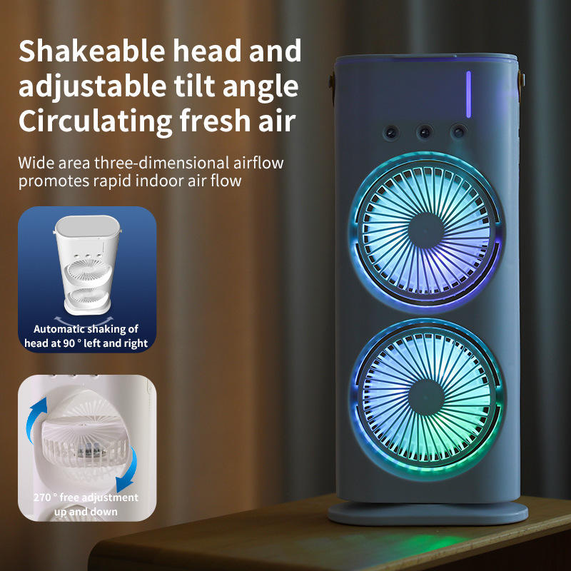 3 Speeds Mini Desk Fan with LED Light Quiet Fan Air Cooler