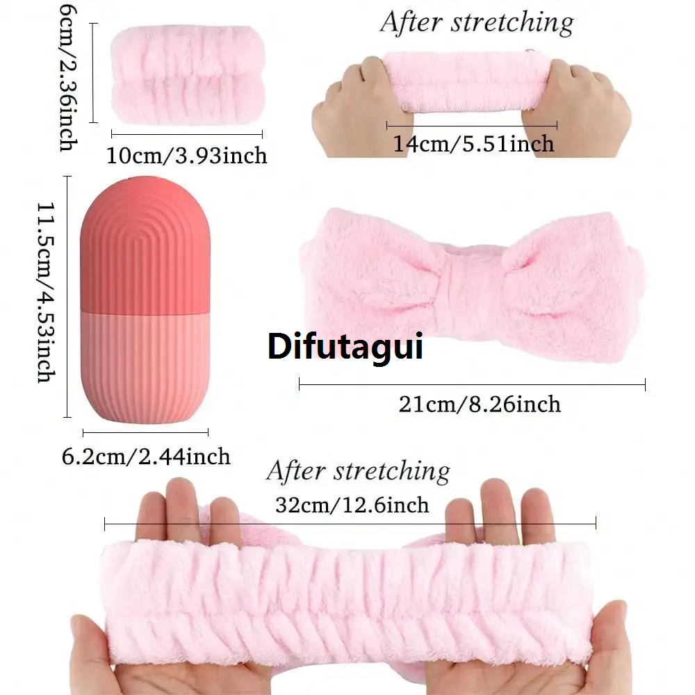 Difutagui Portable 4pcs/Set - 1pc Silicone Face Ice Pack, 1pc Face Wash Makeup Sales promotion Headband, 2pcs Wristbands. Ice Roller for Face, Eye Neck, Massager
