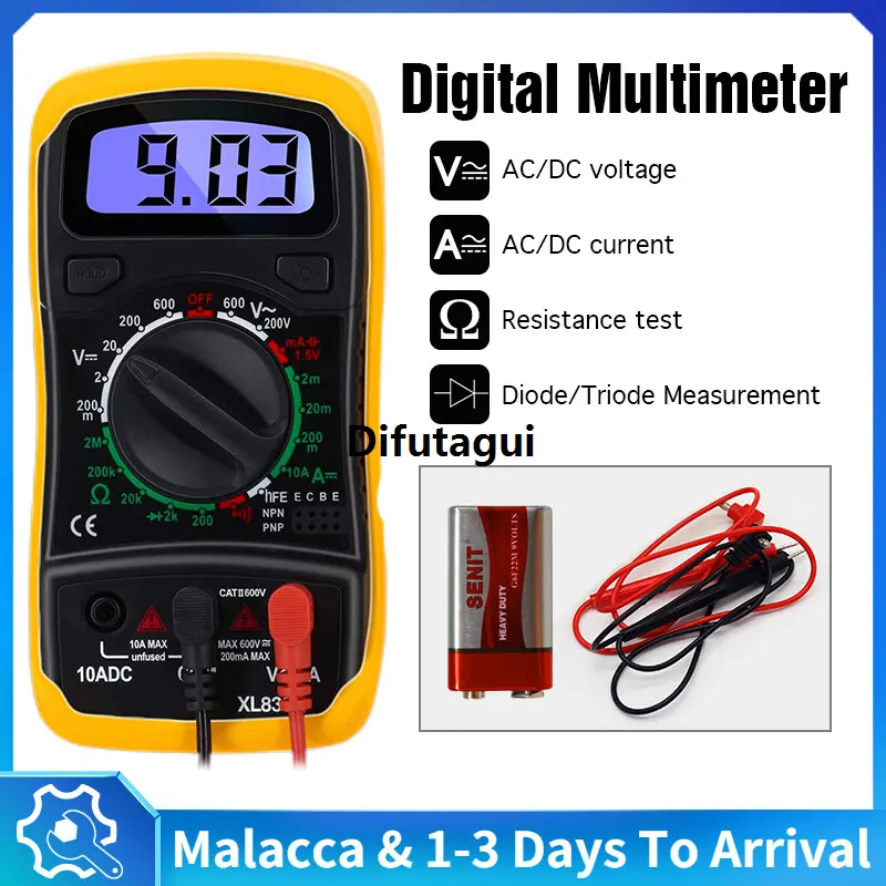 Difutagui Digital Multimeter XL830L Smart Digital Multimeter LCD Volt Meter 【2025 Version】 Ammeter Ohms Tester AC DC Voltage Meter Yellow Tester 数显万用表
