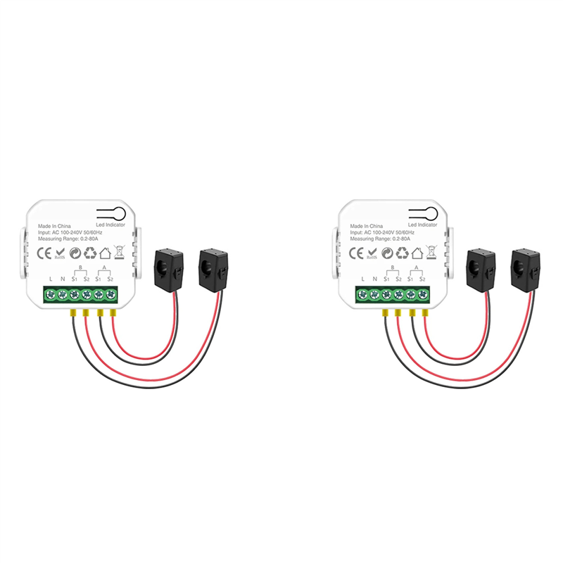 2X Tuya Wifi Smart Meter with Current Transformer Clamp 2 Channel 80A Energy Meter Smart Home Wattmeter