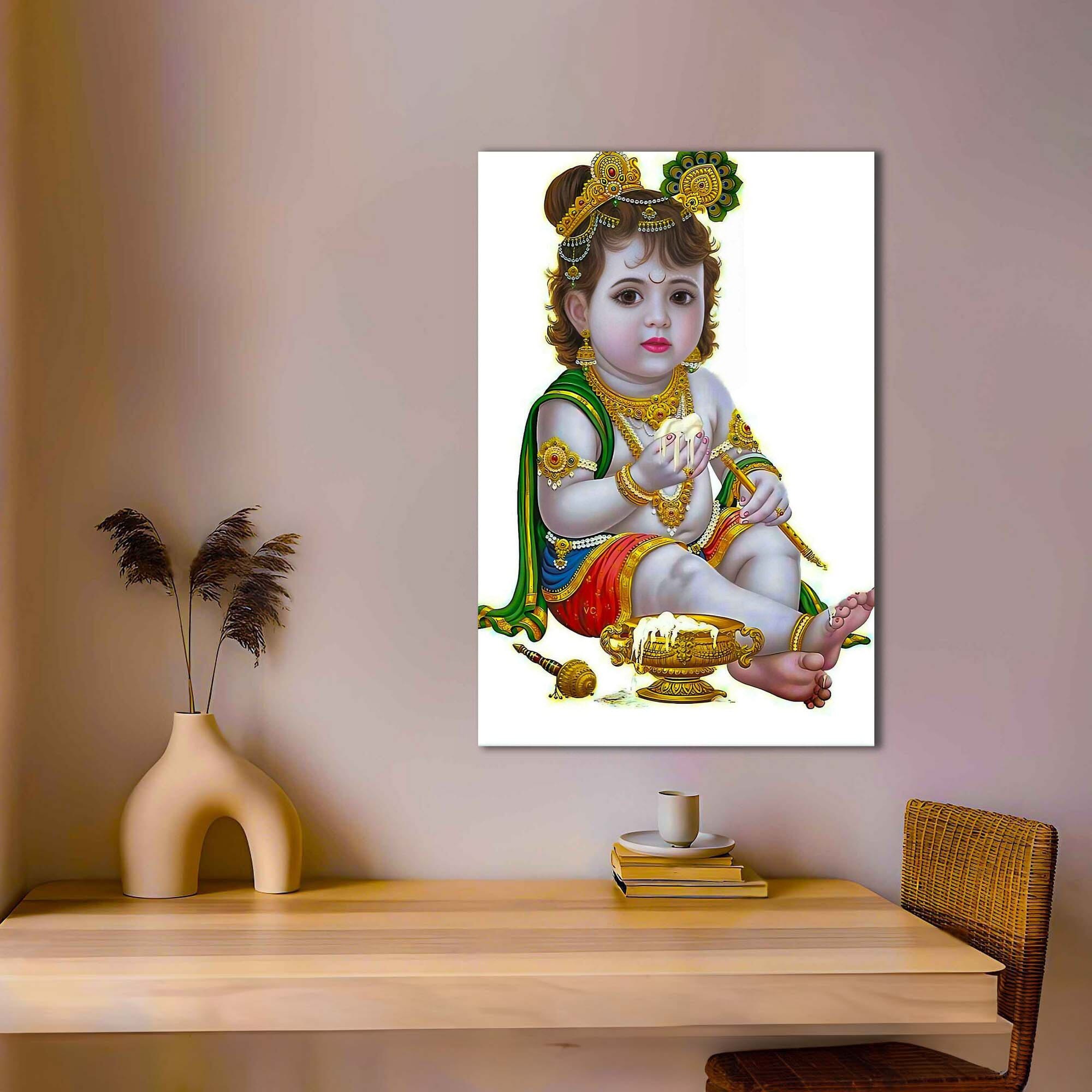 Lord Krishna Canvas For wall Decor Small Size (12x20 Inch) By Etraders Nepal
