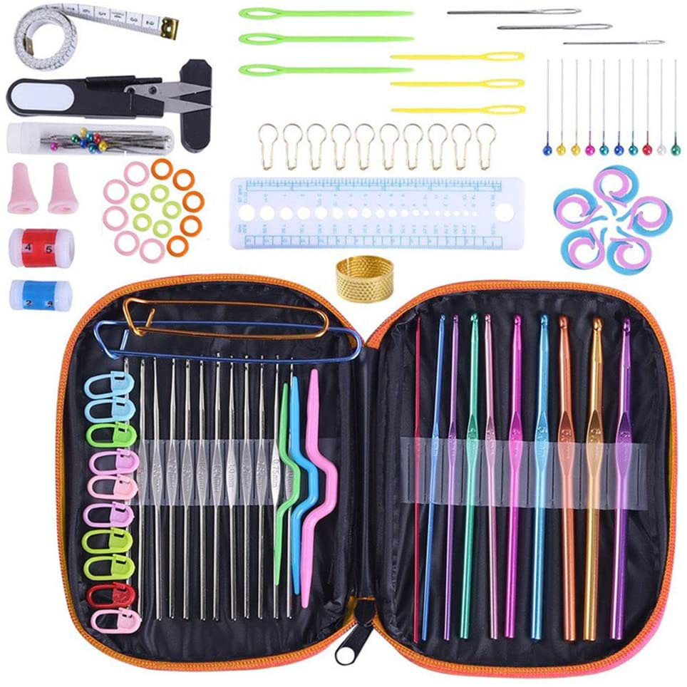 100Pcs Crochet Hook with Yarn Knit Gauge DIY Tools Kit Orange