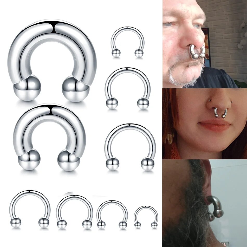 HOT 1PC Curved Horseshoe Circular Barbell Piercing Stainless Steel Septum Nose Ring Cartilage Earring Piercing Body Jewelry 8G-00G