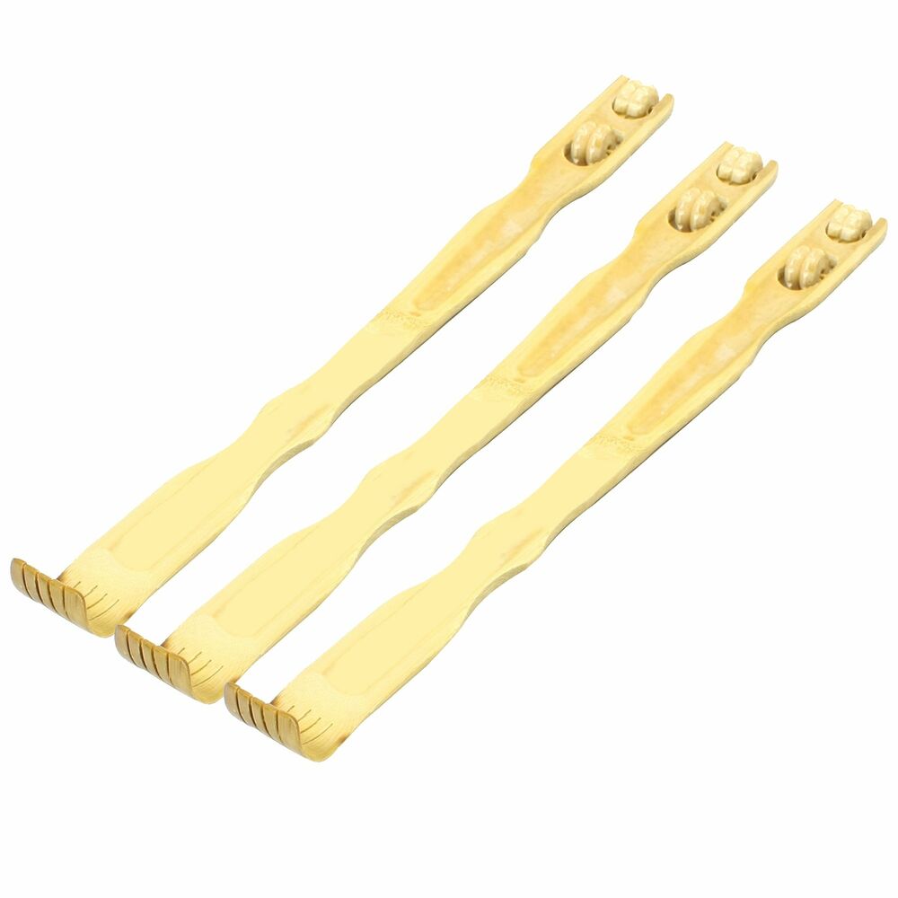 3 Pcs 18" Bamboo Wooden Itch Therapeutic Relaxer Back Scratcher Massage Roller