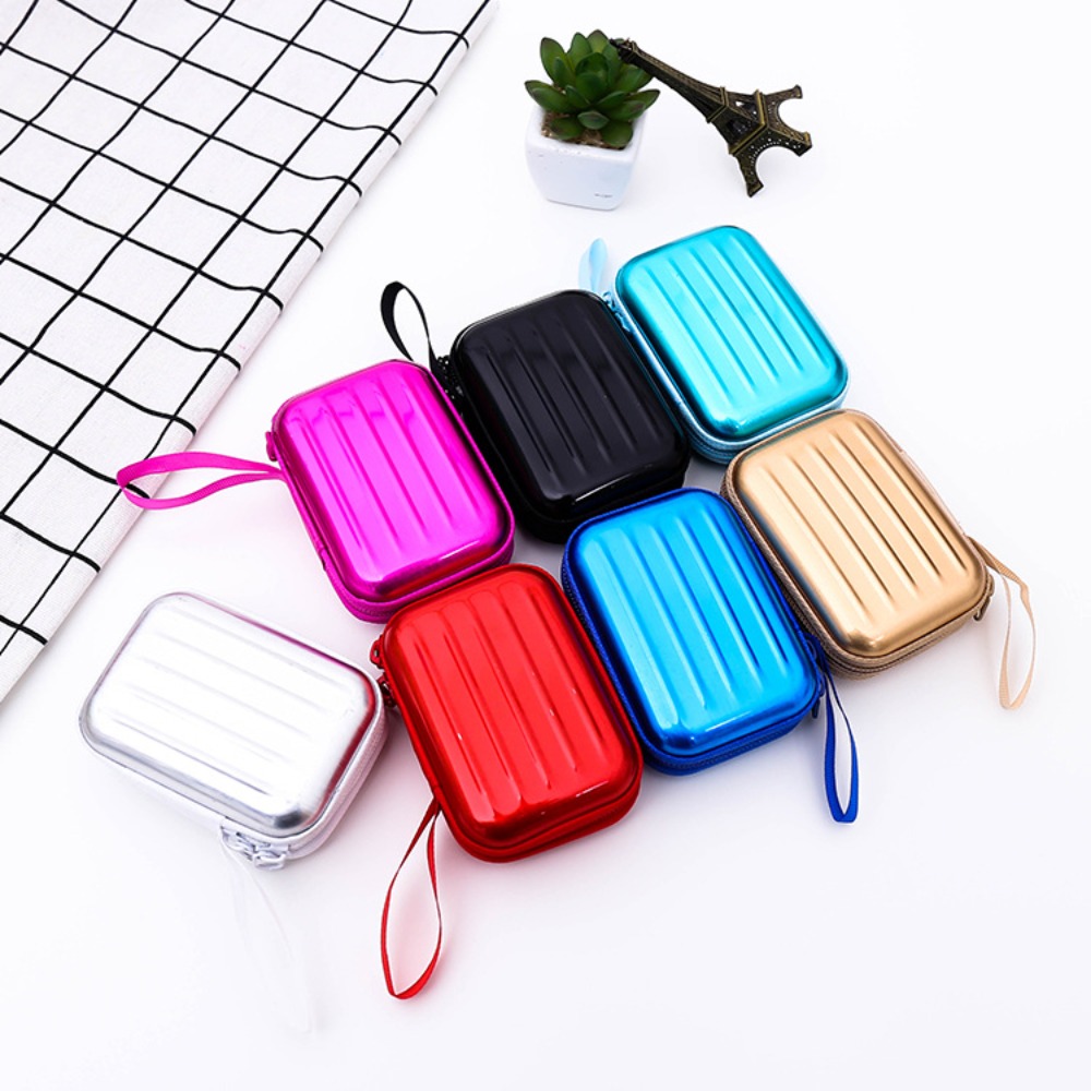 Simple Square Tinplate Coin Purse Zipper Headphone Bag Lipstick Storage Bag Wallet Change Purse Suitcase Wallet Travel