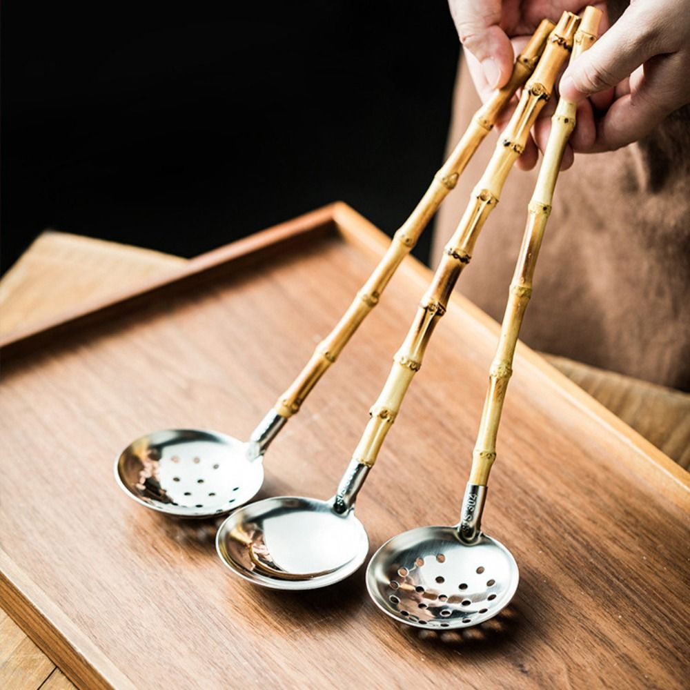 Tableware Japanese-style Bamboo Handle Colander Anti-scald 304 Stainless Steel Soup Scoop Long Handle Tablespoon Hot Pot