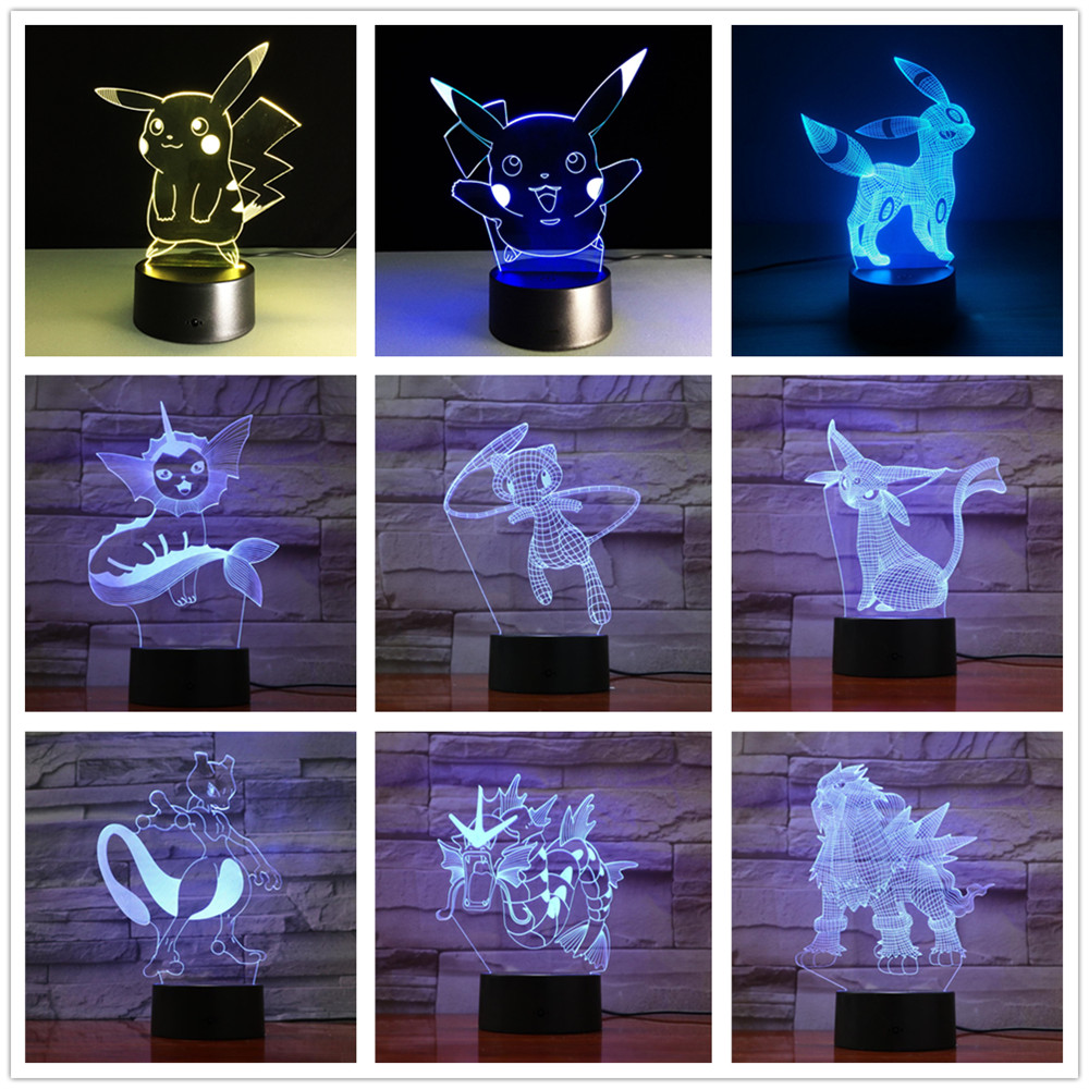 NEW 【Innovative design】Pokemon Pikachu 3d Illusion Night Light Color Changing Lamp Pokemon Go Action Figure Visual Illusion LED Holiday Gifts