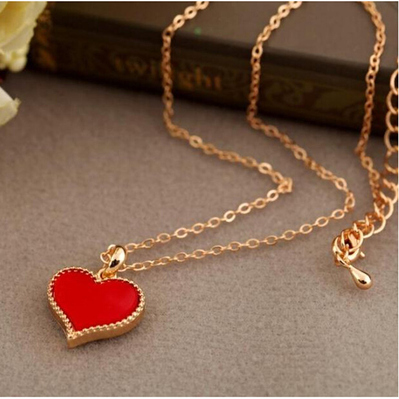 Yuanyan New Fashion Vintage New Gossip Girl Serena Red Heart With Love Pendant Necklace Clavicle Chain Models Wholesales