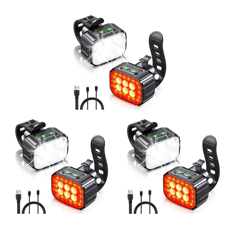 (GGBR) 3X Bike Light Set Super Bright,Bike USB Rechargeable LED Light,Bike Light for Night Riding,Bike Front and Tail Light