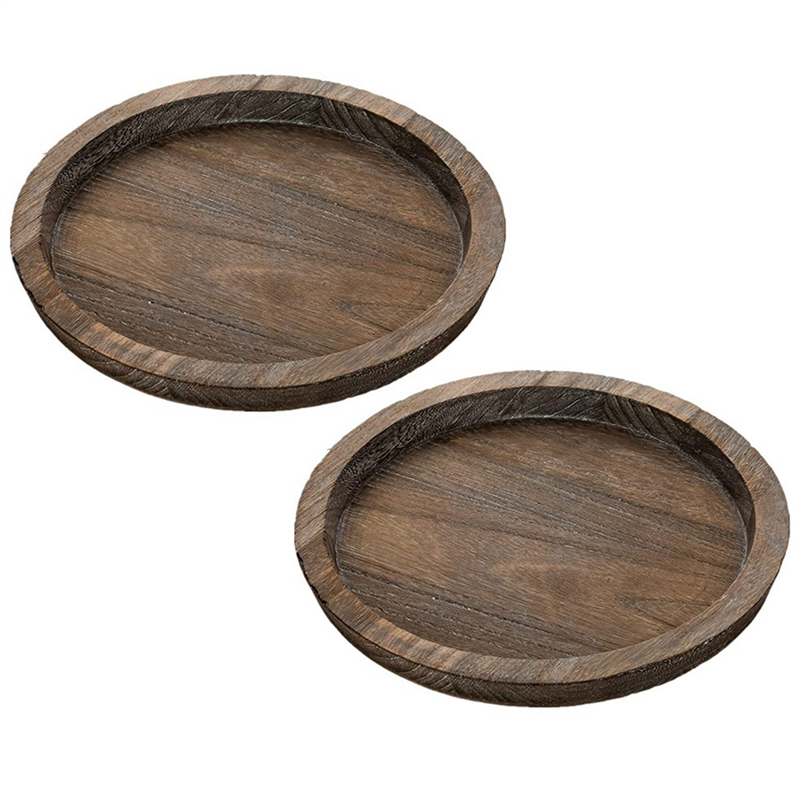 8PCS Rustic Wooden Tray Candle Holder - Small Decorative Plate Pillar Candle Tray Wood for Dining Table