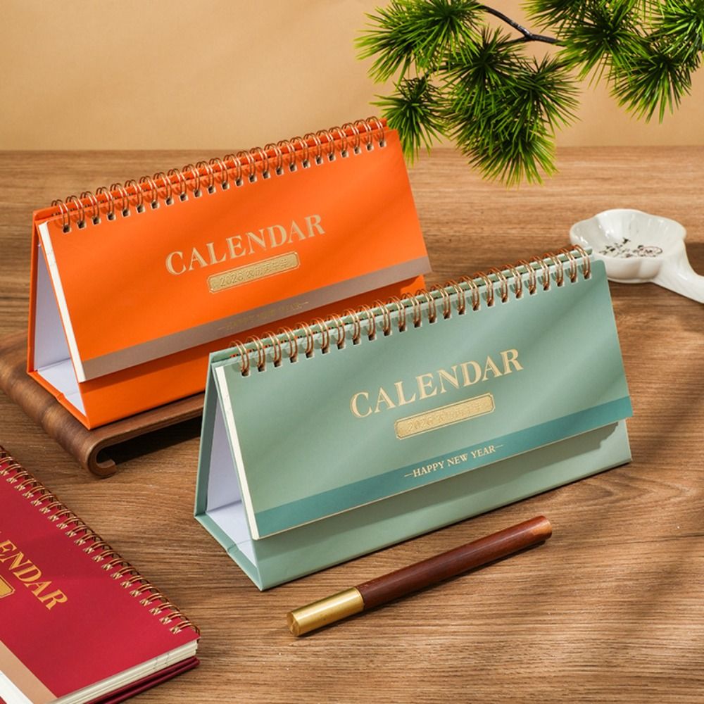 Simple Style Standing 2026 Desk Calendar Foldable Portable Coil Calendar Desktop Display Calendar Ornaments Office Stationery