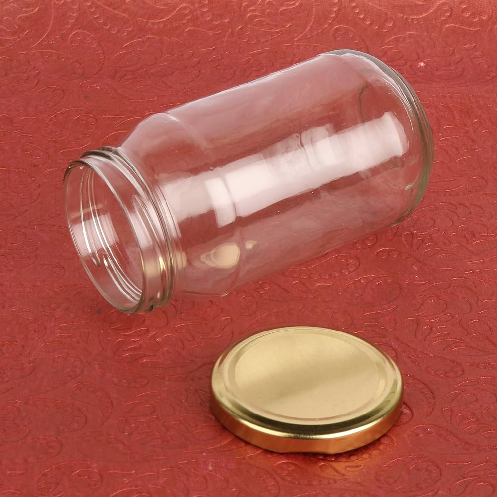 MM 6 Pieces of Pure Source India Glass Storage Jars with Golden Lids | 500gm Transparent Airtight Containers for Kitchen Storage - Ideal for Pulses, Spices, Sugar, and Dry Ingredients