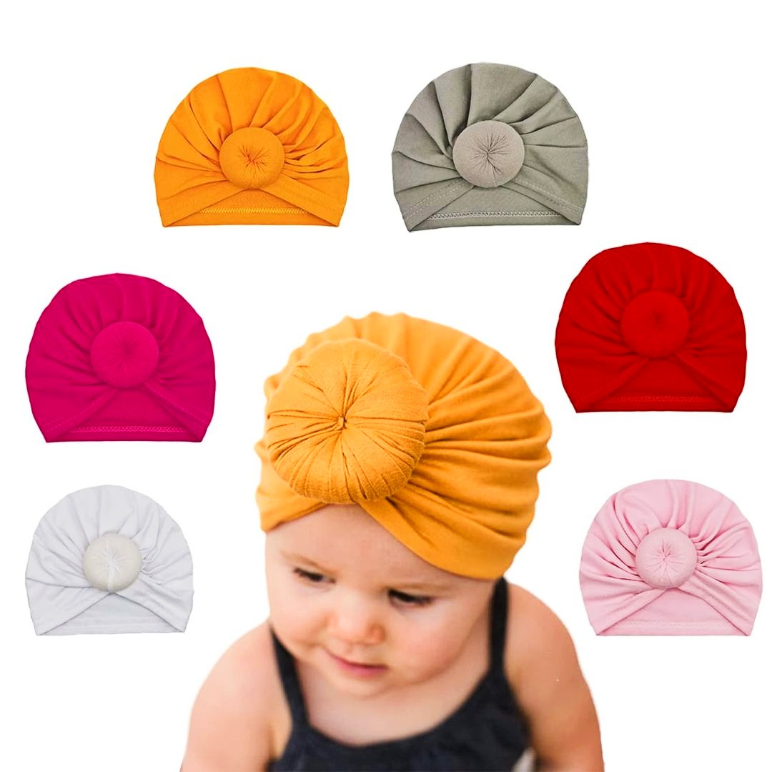 Lovely Winter Solid Color Thick Newborn Hat - Soft Cotton Turban Bonnet Cap for Baby Boys & Girls