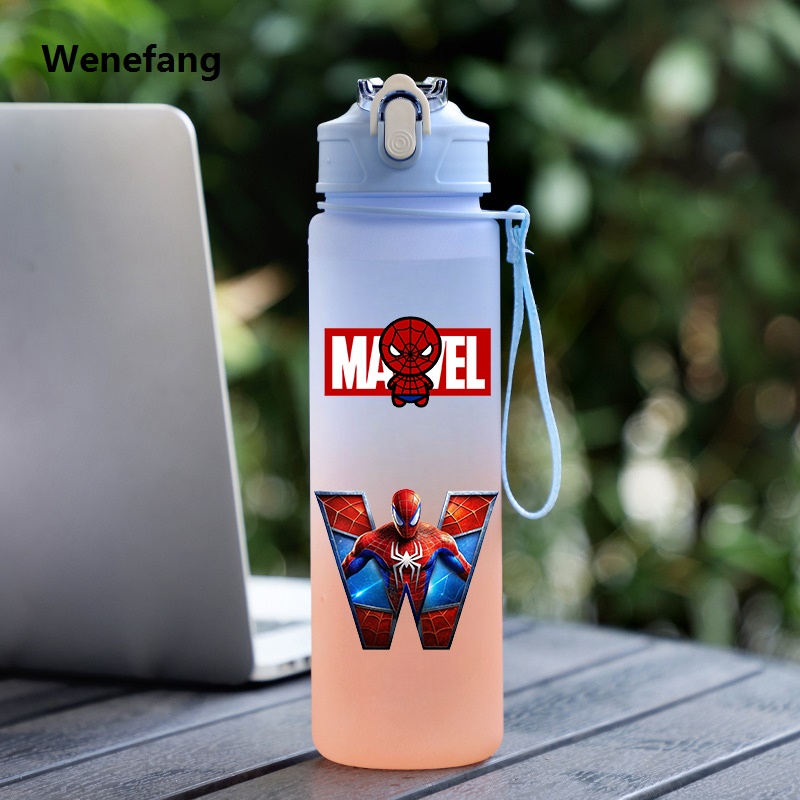 Wenefang Spider-Man Number 0-9 Letter A-Z Printed Water Bottle Large Capacity Hot Selling Drinking Portable Anime Outdoor Sport 750ML Water Cup Gift