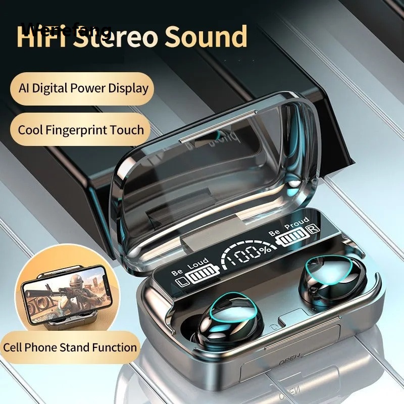 Wenefang M19 Earbuds Mic Flashlight Full Set with Box - Airdotspro TWS Bluetooth 5.0 Stereo Headphones Luxury Earphones Headsets Airdots Earpods Airpods with Mic F9 M19 i12 i7s Inpods