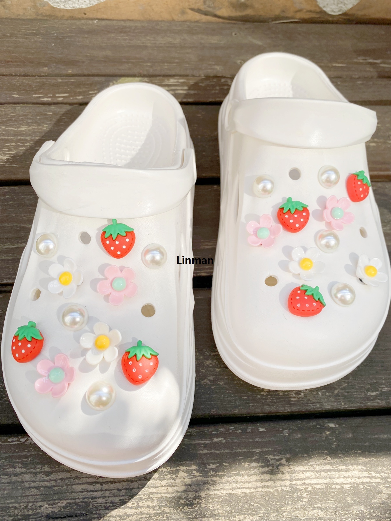 Linman 22 pieces strawberry pink flowers, ABS pearl DIY detachable shoe2025 New accessories, suitable for women sandals, slippers, beach bag mu
