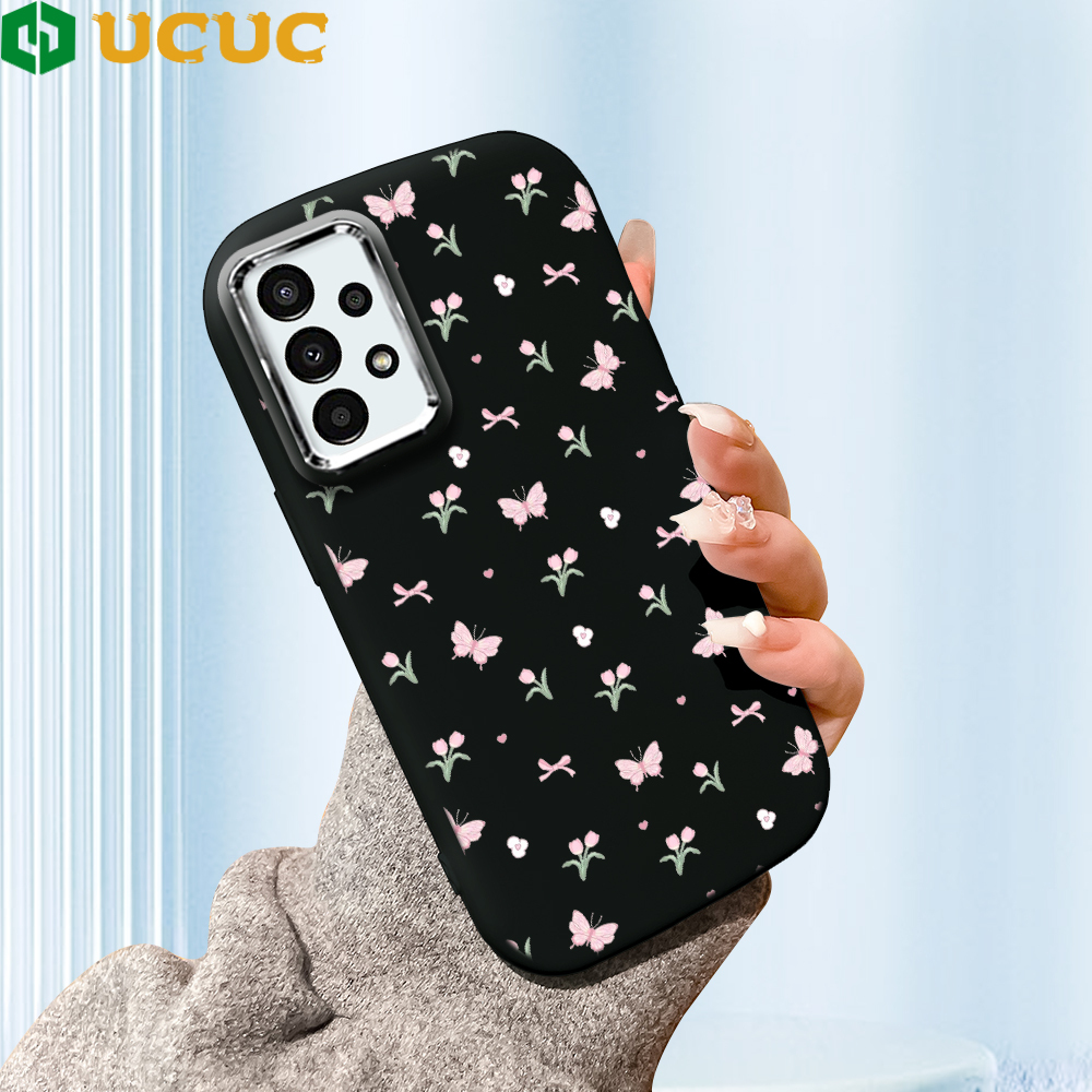 UCUC for Samsung A13 4G Back Cover Full Screen of Flowers and Butterflies Luxury Plating Lens Soft Candy Phone Case