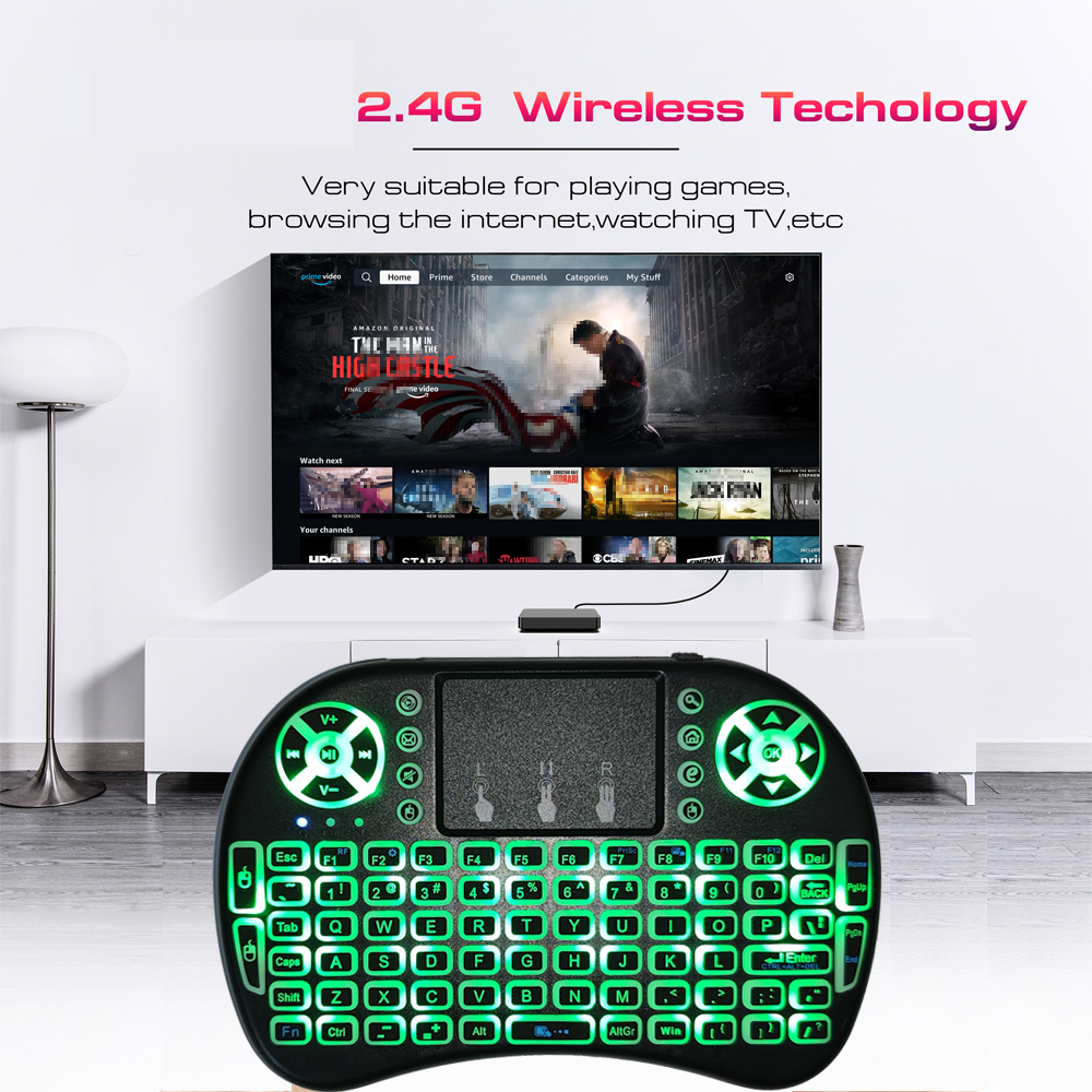 2025 New Backlight English Russian French Spanish Portugal Fly Air Mouse 2.4G Touchpad for Android TV Box PC I8 Mini Wireless Keyboard