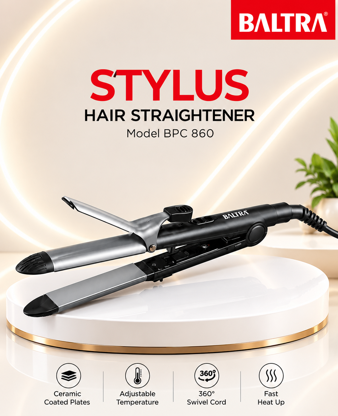 BALTRA Hair Straightener Stylus BPC 860/1 years Full Service Warranty