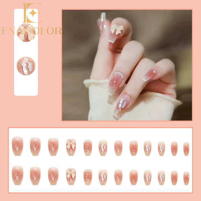 24Pcs Delicate Pink Fake Nails with Glue DIY Art Design Elegant False Nails Wearable Nails Stylish Pattern Artificial Nails New 2024