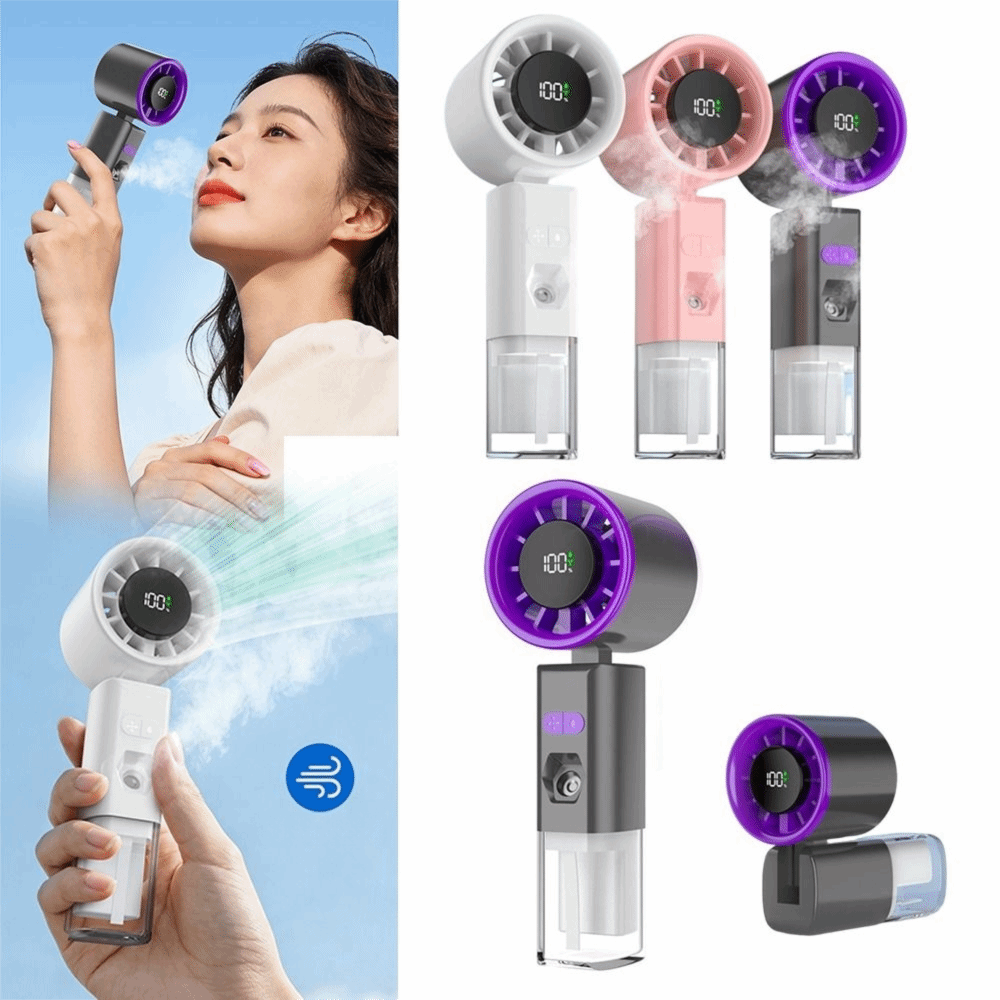 Multifunctional Portable Handheld Spray Fan Rechargeable Strong Wind Foldable Small Fan High-speed Low Noise Water Spray Mist Fan Summer