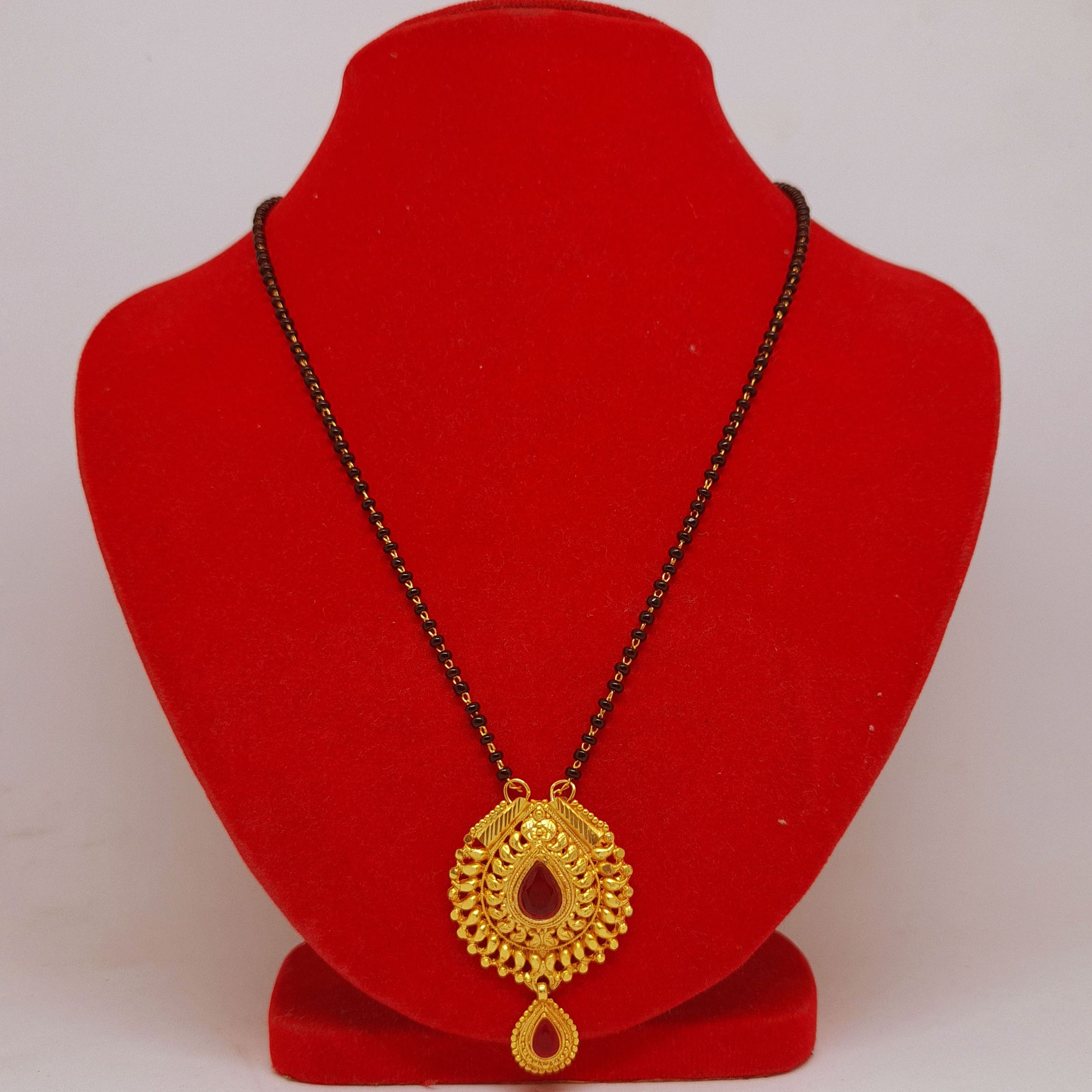 Gold Plated Black Crystal Beads Mangalsutra For Women