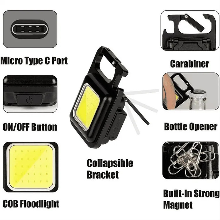 Mini LED Flashlight Work Light Portable Pocket Flashlight Keychains USB Rechargeable For Outdoor Camping Small Light