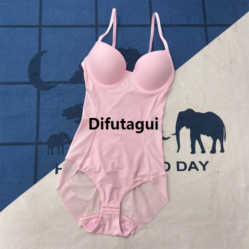 Difutagui S-2XL Underwire Pink Bodysuit Women Shapers Stretch Solid Color Portable Silky Underwear Body Shaper One-pieces Shapewear Corset Top