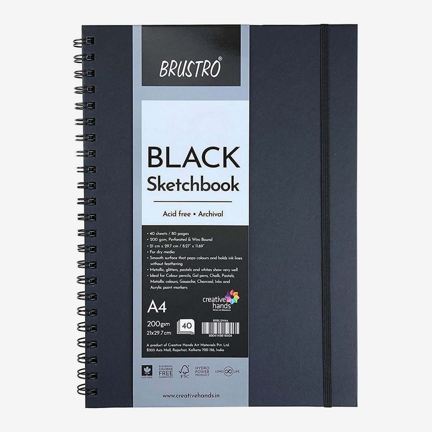 Brustro Black Sketchbook, Wiro Bound, Size A4, 200GSM (40 Sheets) 80 Pages