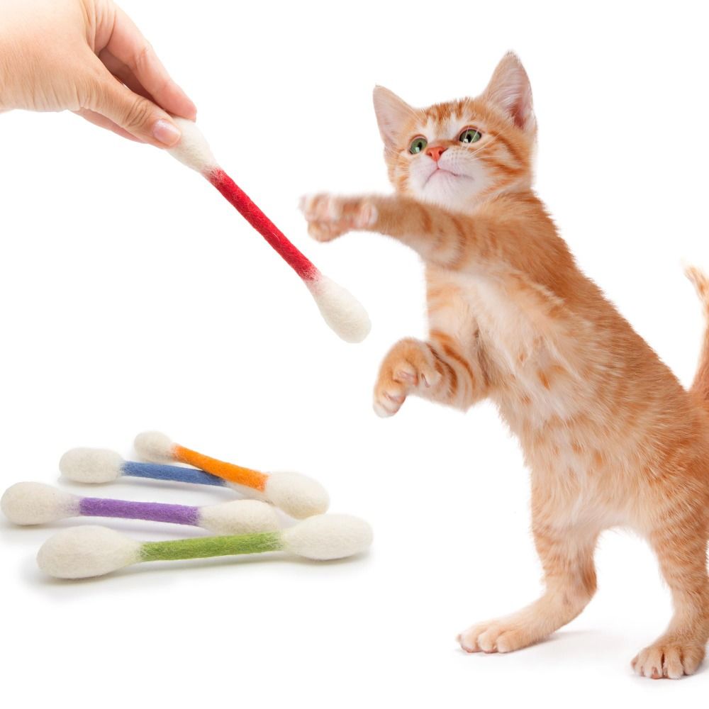6PCS Creative Felt Cotton Swabs Cat Toys Soft Lightweight Giant Swabs Cat Toy Teething Chew Dental Kitten Toy Cat Lovers