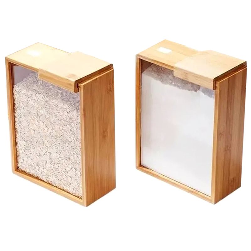 Food Dispenser for Pantry Organizer 3L Bamboo Kitchen Storage Container Cereal Dispenser 2pc Set