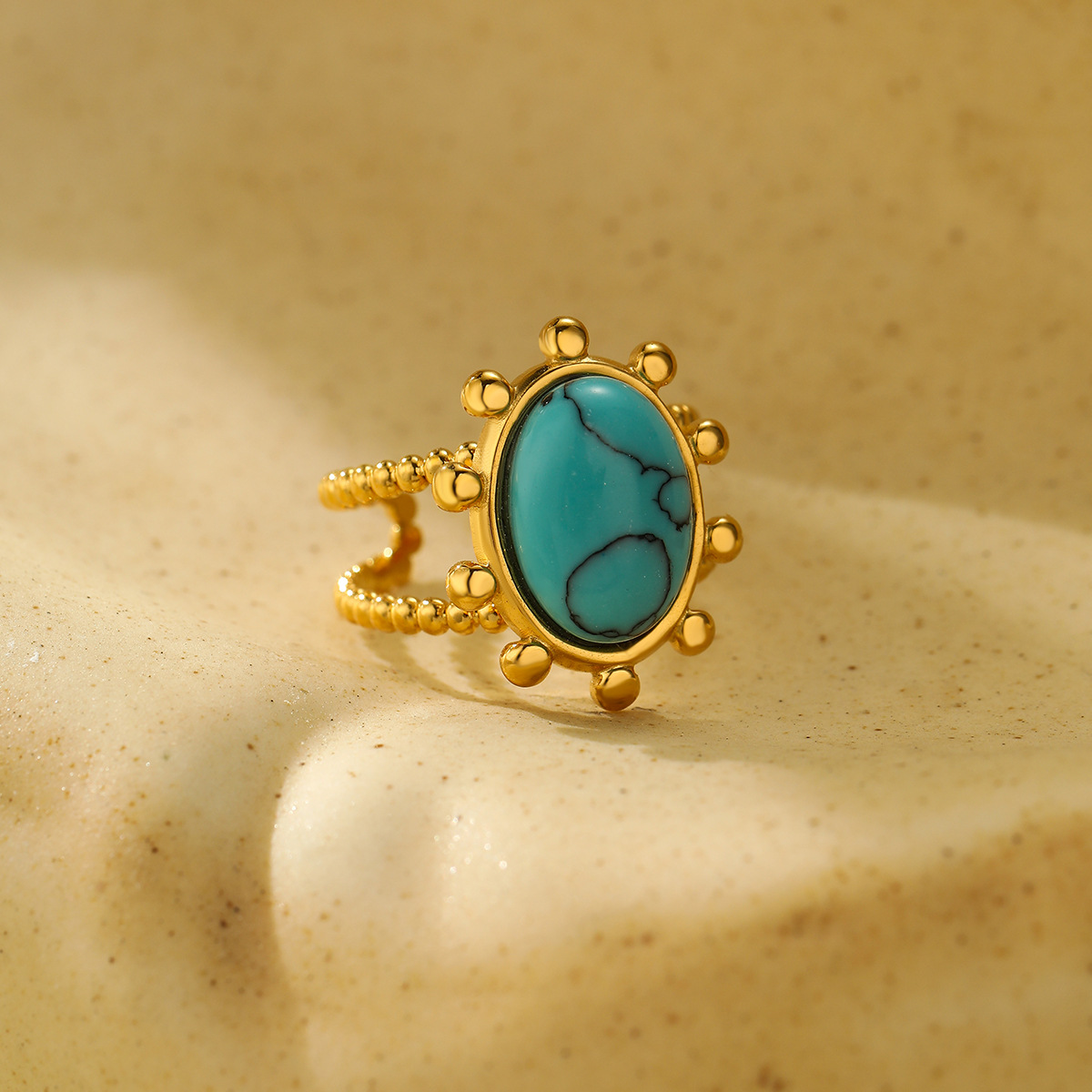【Special offer】New Oval Turquoise Stainless Steel Ring French Vintage Light Luxury Fashion Natural Stone Bracelet for Women