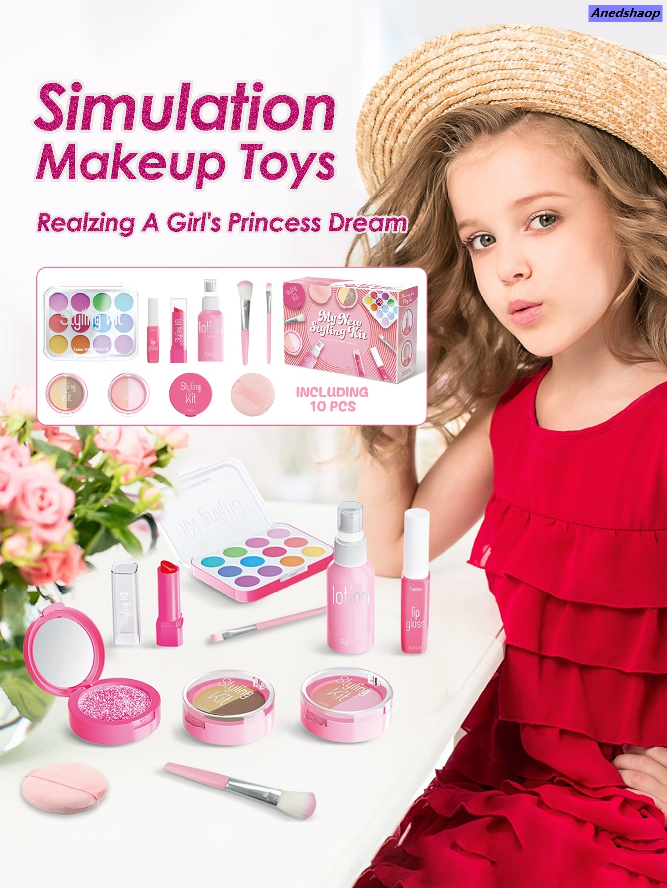 NEW Anedshaop Luxury Pretend Makeup Toy Set For Girls, Children'S Performance Handbag,Princess Role Play Toy,Portable Design Princess Cosmetics Bag