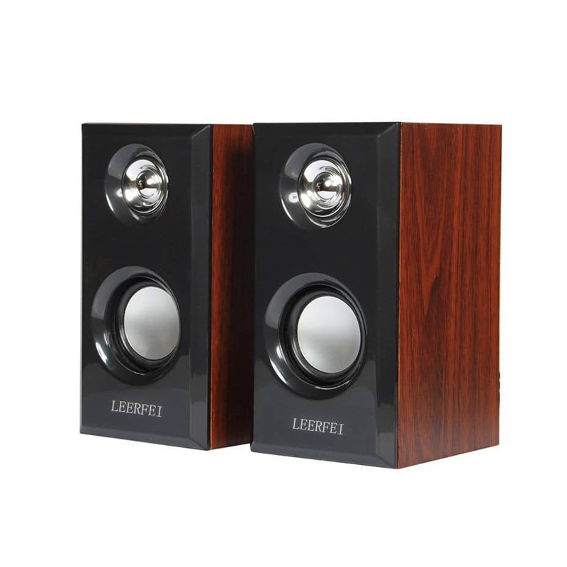 Leerfei E-I0I7 D-091 Multimedia Wooden Speakers Set Of 2 Pieces - Brown Black