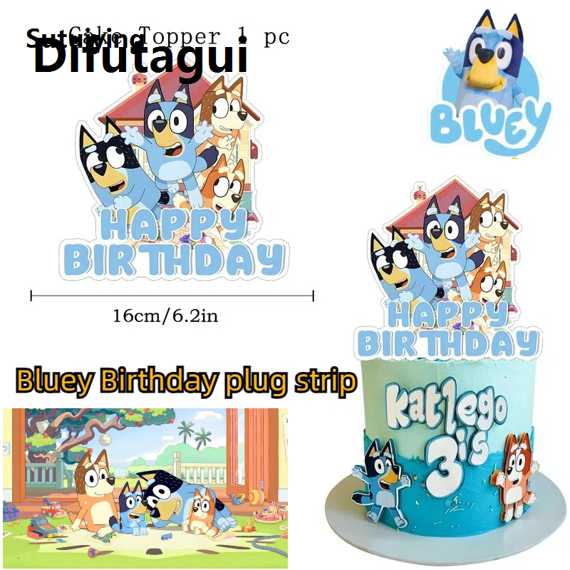 Difutagui Fifty percent discount Sutuiying Bluey Blue Dog Bingo Cake Decoration Cartoon Cupcake Toppers Happy Fashion Birthday For Kids Birthday Party Cake Dessert Decorations