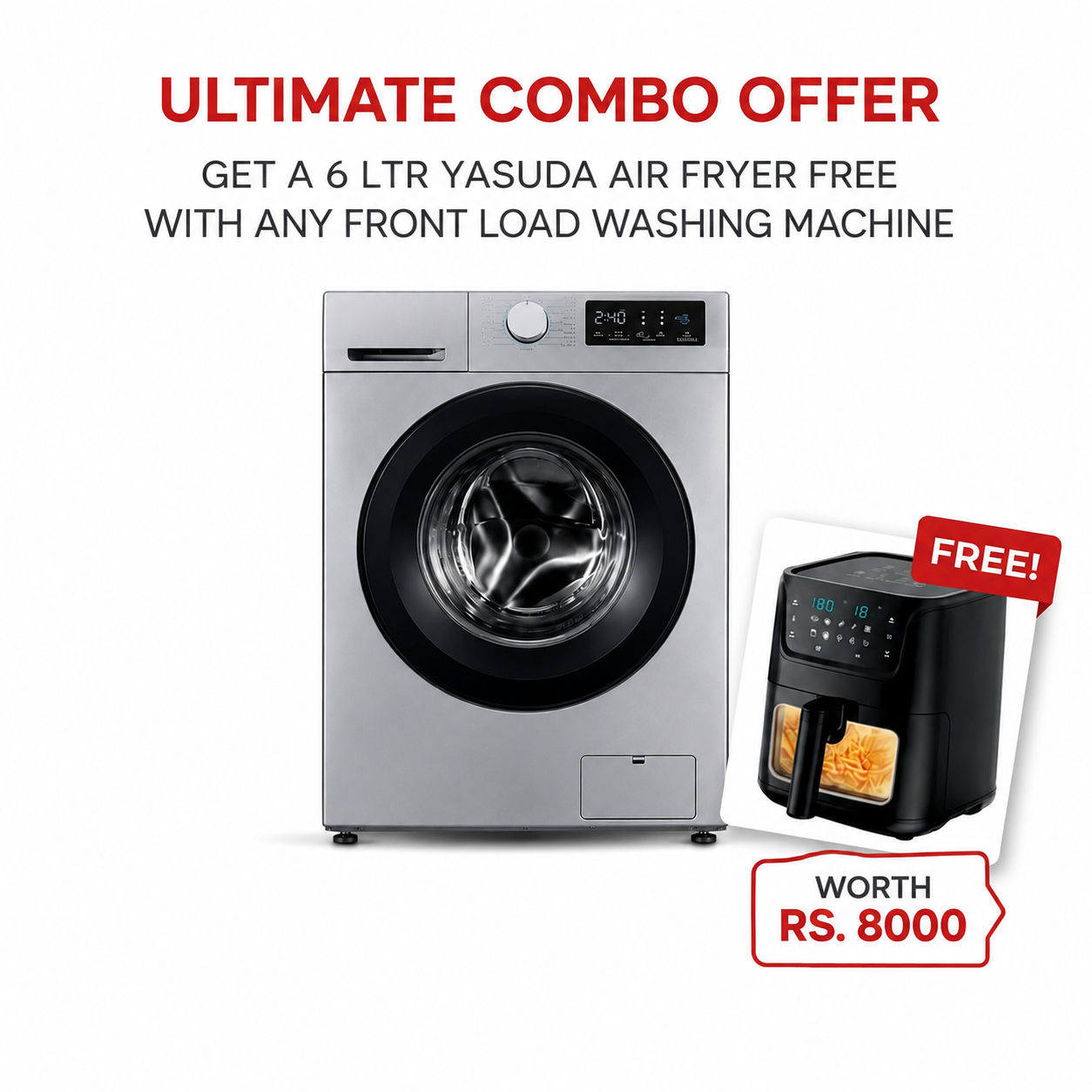 Yasuda Front Load 8kg Inverter Motor Washing Machine YS-FL80TB - Big Digital