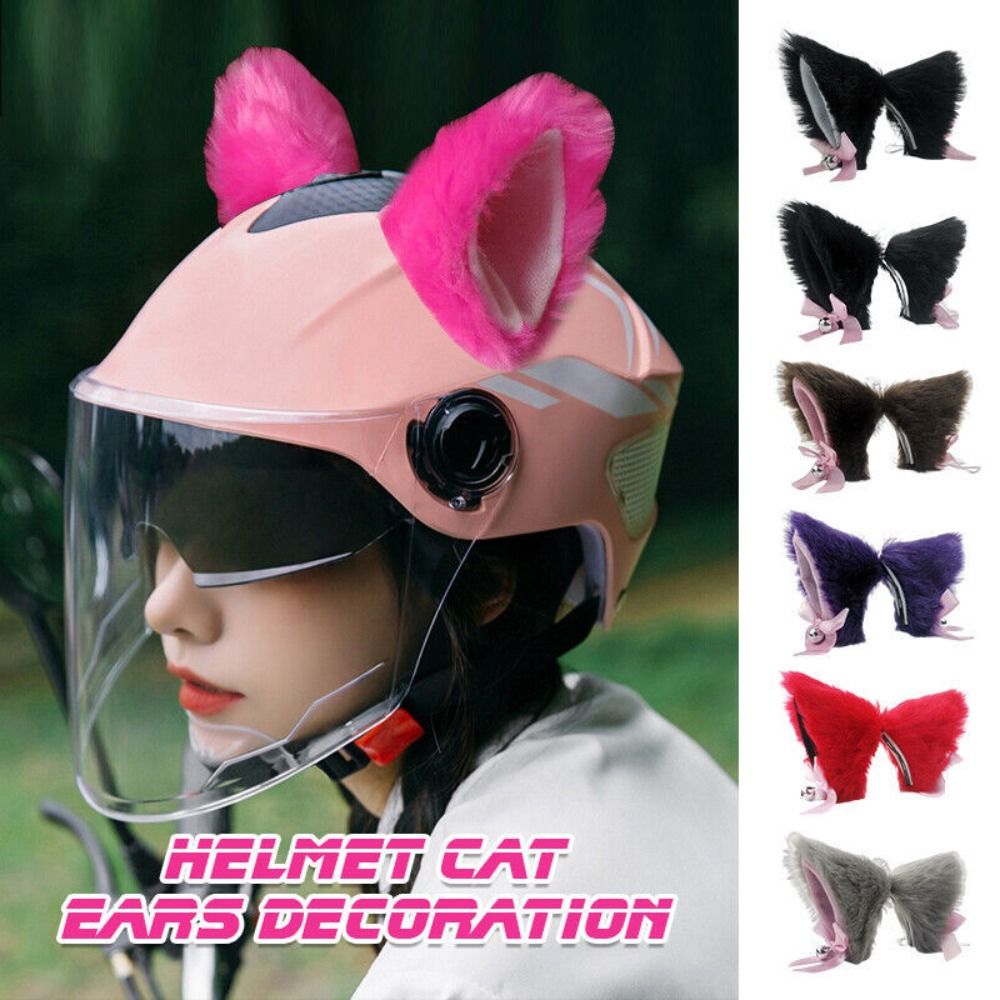 New Plush Helmet Cat Ears Decoration Bell Touch Fastener Bow Cat Ear Decoration Plush Animal Ear Helmet Accessories Women