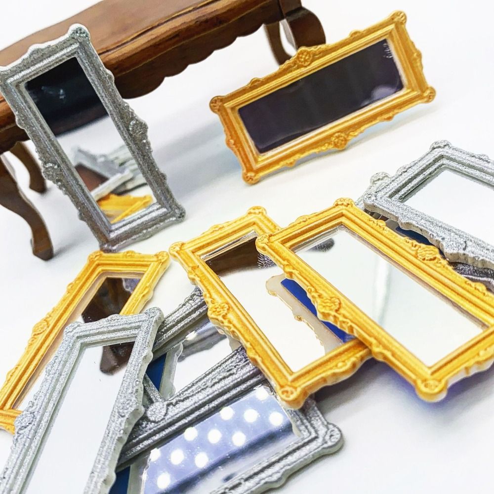 High Quality 1/6 1/12 Dollhouse Miniature Mirror Resin 2 Colors Makeup Mirror Alloy Photo Frame OB11 Dolls/Miniature Dollhouse Decoration