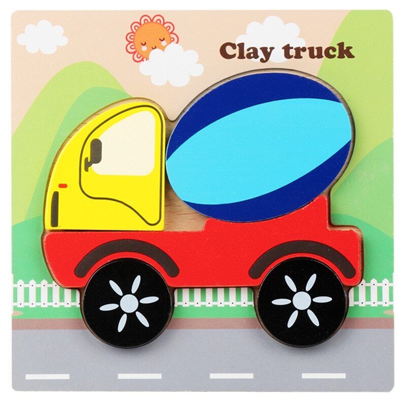 Colorful Wooden Clay Truck Shaped Puzzle, Early Learning & Education Cognition Toy Jigsaw Montessori Puzzle for Kids