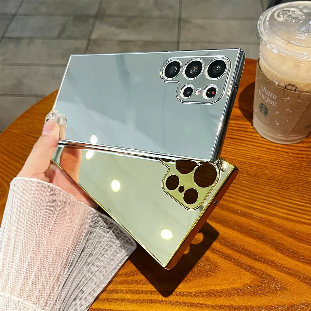 HODON Fashion Electroplated Makeup Mirror Phone Case for Samsung Galaxy S26 S25 S24 S23 Ultra S22 S21 S20 Plus A53 A54 A12 A73 A34 A52 A24 Cases HD Plating Shockproof Hard Cover