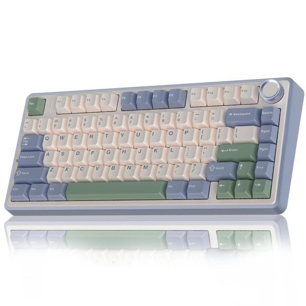 AULA F75 Gray Wood Switch V3 Gasket Keyboard Cedar Green