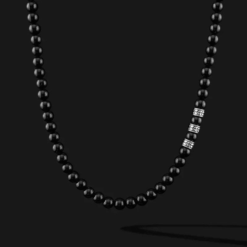 Cross Pendant Stainless Steel Multi-Gem Long Beaded Chain Beaded Necklace Vintage Trendy Simple Men's Accessories Feather