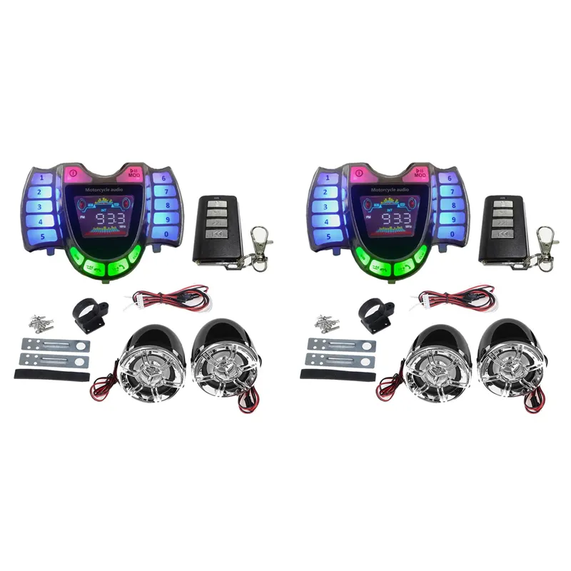 JAERBEE 4X Motorcycle Stereo Speakers Wireless Bluetooth MP3 Player Waterproof FM Audio for Motor Scooter Bike ATV UTV