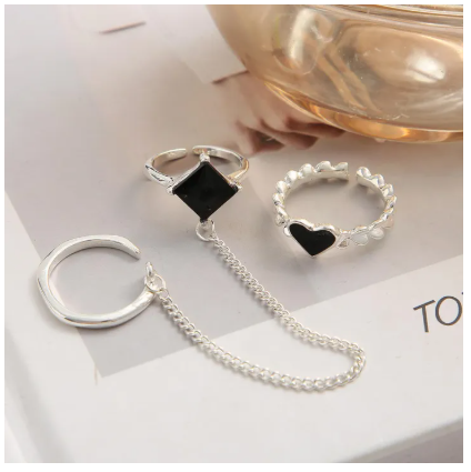 Trendy Fashionable Silver Color Adjustable Heart Chain Rings for Girls Simple Stylish - Open Finger Rings for Women Party Jewelry Gift for Women